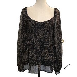 Smocked Lace Blouse Sz L Black & Gold Off the Shoulder Magnolia Boutique Witchy